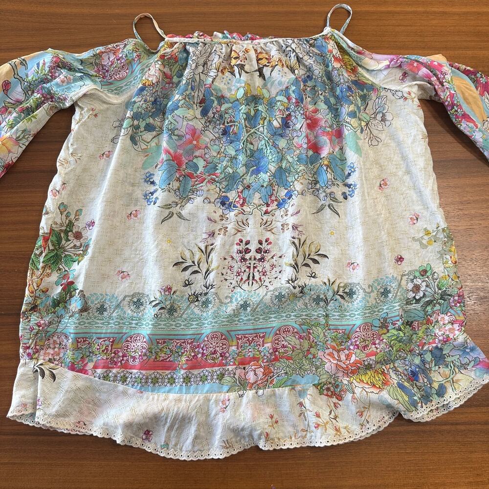 Johnny Was Daria Silk Blouse, Boho Chic, 100% silk, vacation, resort, Medium - Picture 6 of 11